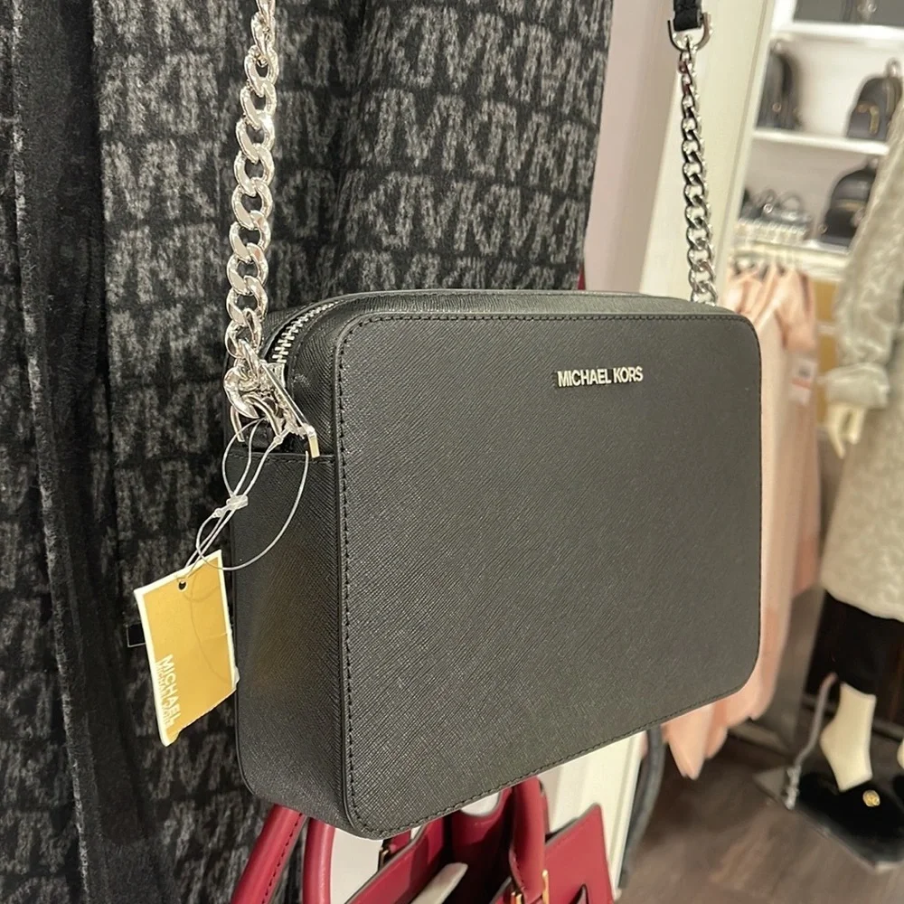 Michael Kors Jet Set Item Large East West Zip Crossbody Leather Black - Picture 12 of 16